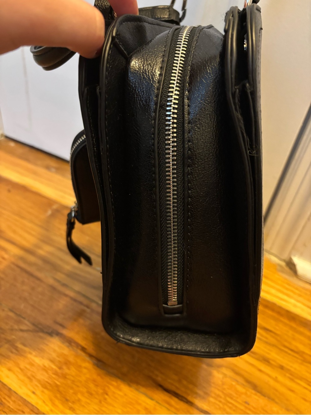 NWOT Calvin Klein Black Leather Top-Handle/ Crossbody Bag with small charm - Picture 8 of 14